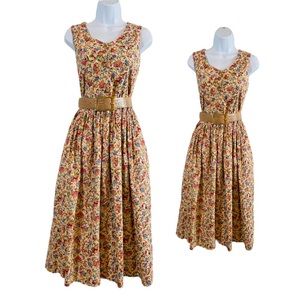 Gorgeous Vintage Multicolor Sleeveless Gathered Waist Button Bodice w Pockets